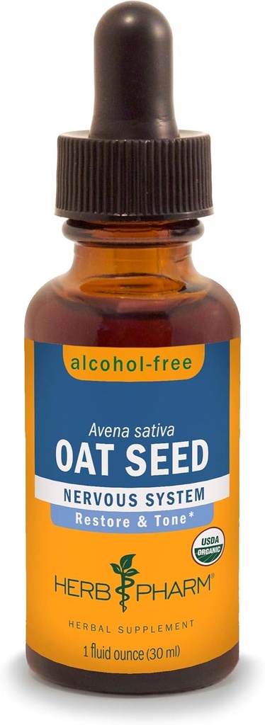 Herb Pharm Certified Organic alkoholfri havrefrø Glyceritt for nervesystemstøtte - 1 Fl Oz (pakke med 1)