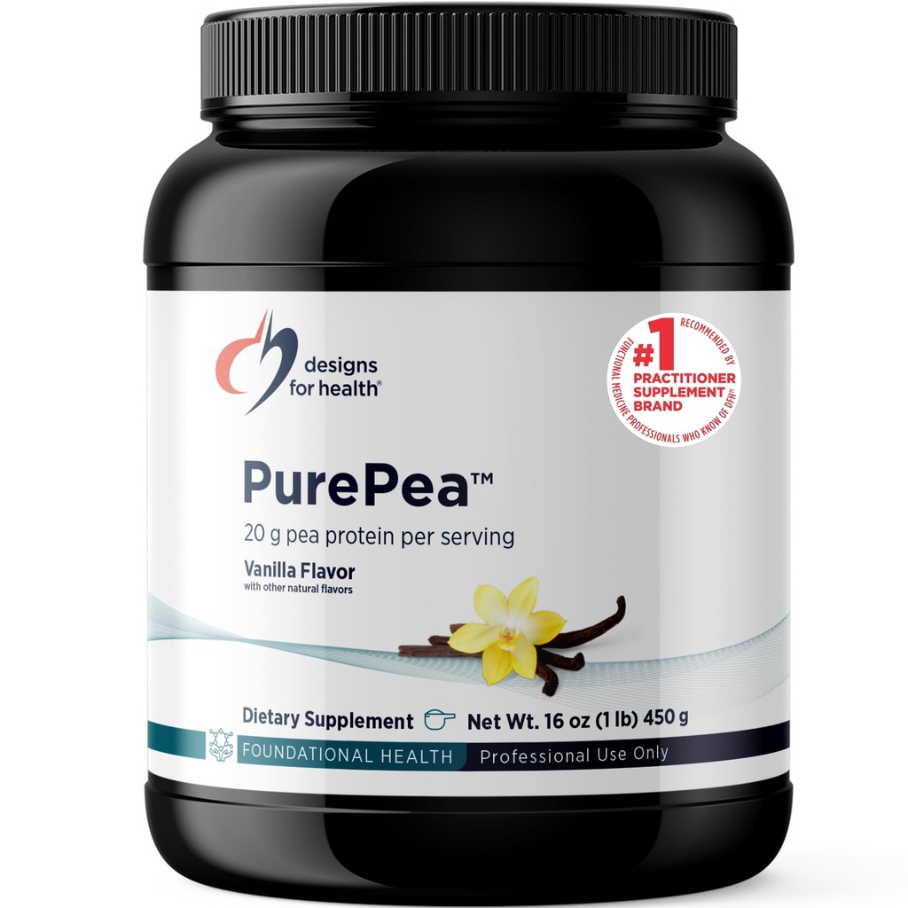 Designer for Helse PurePea - 20g Vegan Pea Protein, ikke-GMO Natural Drink Mix Powder Supplement, Vanilla (15 Serveringer / 450g)