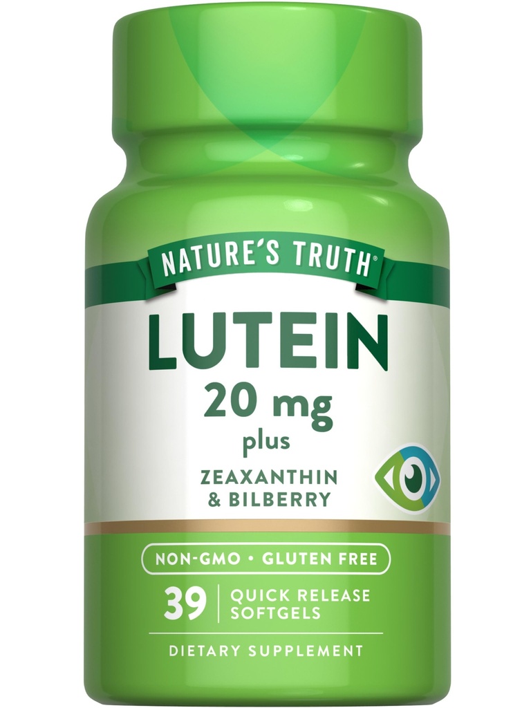 Naturens sannhet lutein og Zeaxanthin | 20 mg | 39 Softgels | med Bilbær | Ikke-GMO & Glutenfri Supplement