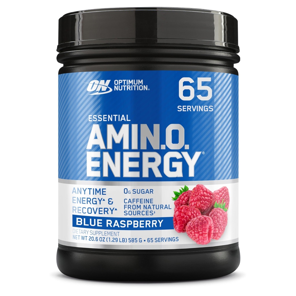 Optimum Ernæring Amino Energi - Før trening med grønn te, BCAA, Aminosyrer, Keto vennlig, Grønn Kaffe Ekstrakt, Energi pulver - Blå bringebær, 65 serveringer (Packing May Vary)