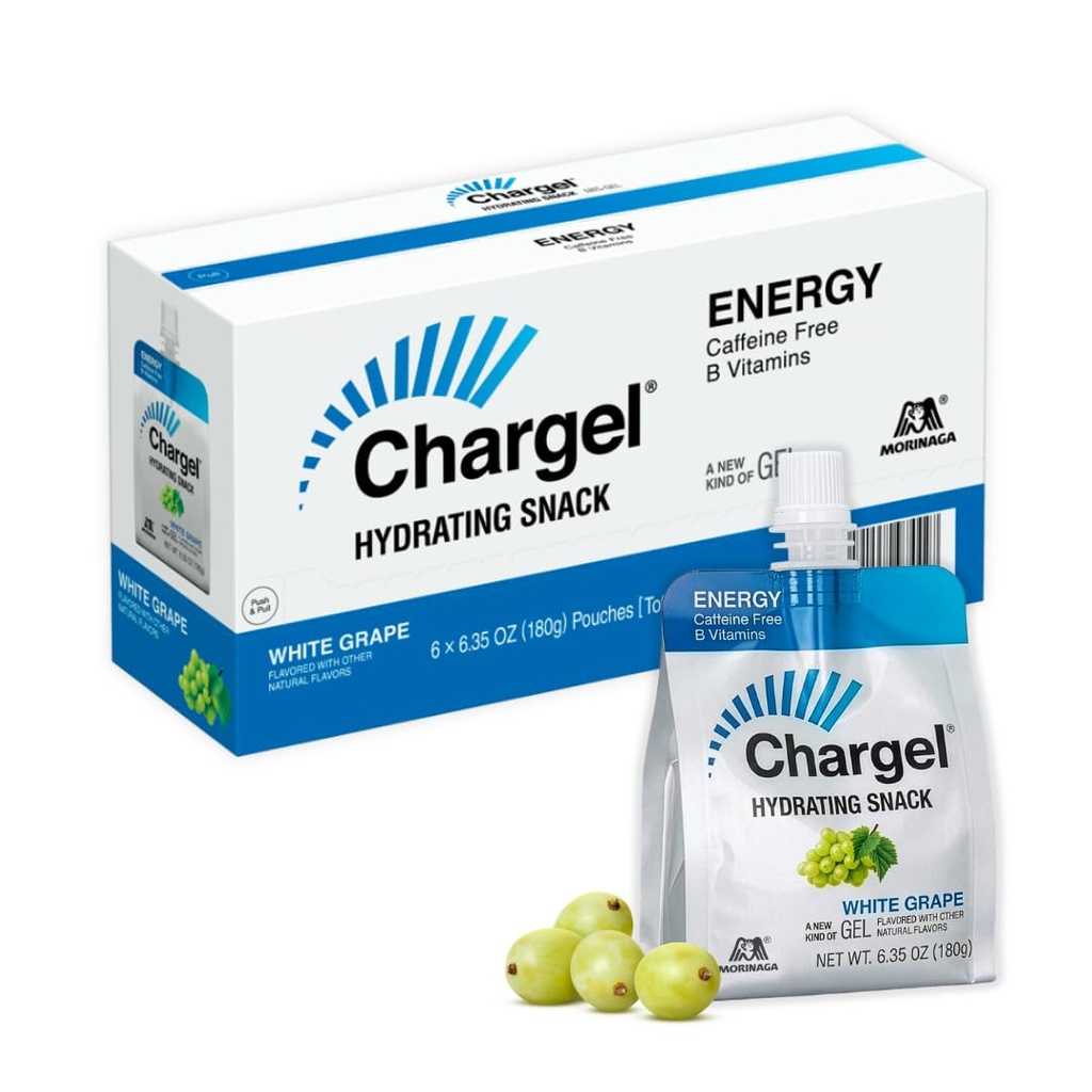 Chargel White Grape, Koffeinfri øyeblikkelig energi Gel løp, sykling, trening, Vandring Essentials for kvinner og menn, Gaver for Runners - Carbs vitaminer, Glutenfri - Pakke med 6 Gels - 6.35oz Hver