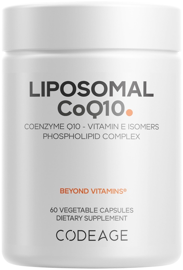 Codeage Liposomal CoQ10 Supplement - 125 mg Coenzym Q10 med vitamin E Isomers Tocopherols - 2-måneders forsyning - 1 kapsel per servering - Liposomal levering - Vegan, ikke-GMO, Glutenfri - 60 kapsler