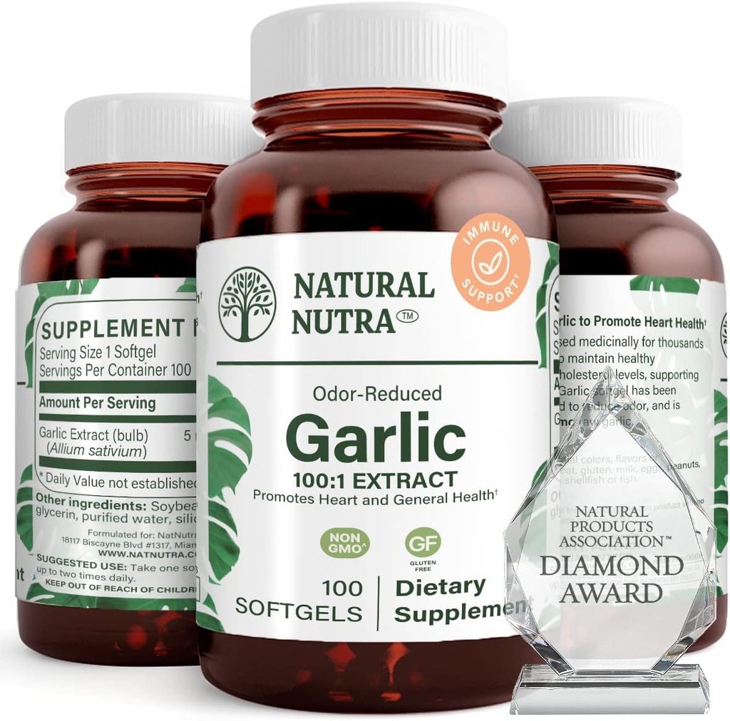 Naturlig Nutra Odorless hvitløk Olje Supplement, Økt hjerte Helse og hud Helse, Redusere immunsystemet, Reduser sykkelproblemer, opprettholde kroppen fettolje, Allium Sativum 500mg, 100 Softgels