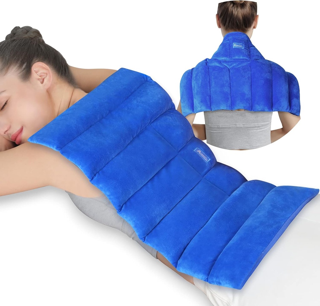 Atsuwell Stor mikrobølgeovn oppvarming pad for bak, 22 x 13 '' Full rygg varme pad mikrowavable med varm og kald kompresjon, reusable mikrowavable oppvarming pads for hals skulder, blå