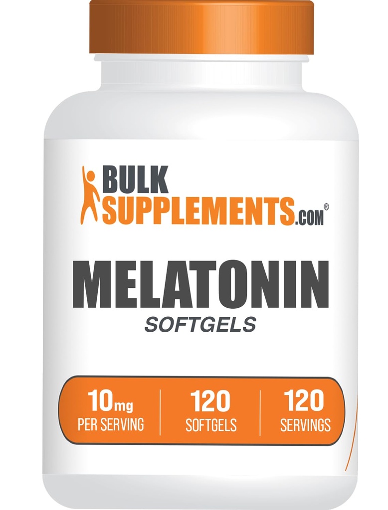 BulkSupplements.com Melatonin 10 mg Softgels - Melatonin for voksne, sovesupplement - 10 mg Melatonin per servering, Glutenfri, 1 Softgel per servering, 120 greve (pakke av 1)