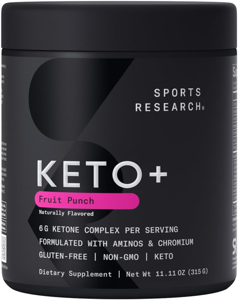 Idrettsforskning Keto Plus Exogene ketoner med goBHB - 30 Serveringer | Keto Electrolyte pulver for Hydration, Energi, Fokus & Ketose | Keto Certified, Vegansk Vennlig (Fruit Punch)
