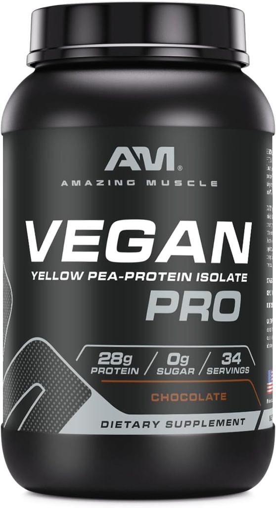 Amazing Muskel Vegansk Protein pulver | 28 Grams Protein | 34 Serveringer Zero Sukker | Yellow Pea Protein Isolate Supplement | laget i USA (3 Lb, sjokolade)