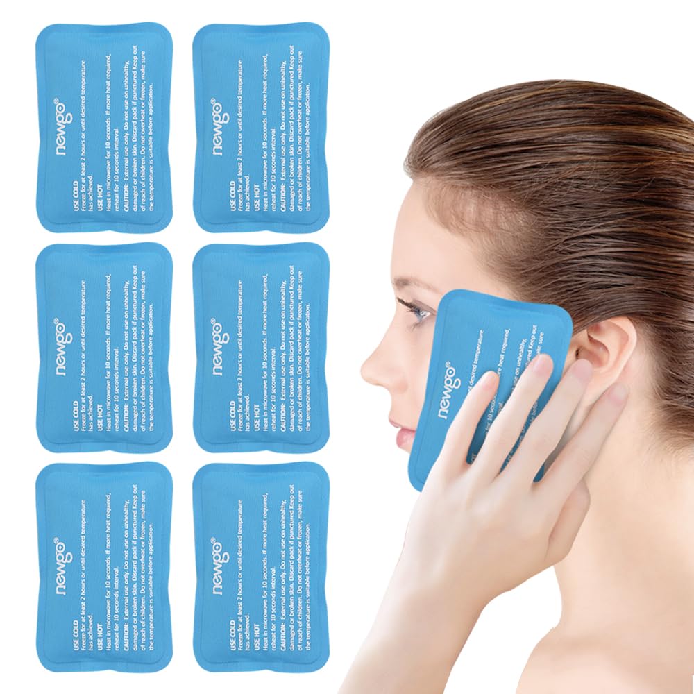 NEWGO Mini ispakker (6 pakker) Gel kald pakker for skadeskader Reusable, Face Ice Pack for ansiktskirurgi, tannsmerter, trette øyne, Kids bo Boo Boos, Bruises, hodepine, Breast amming 4.5"X 3.2" Blå