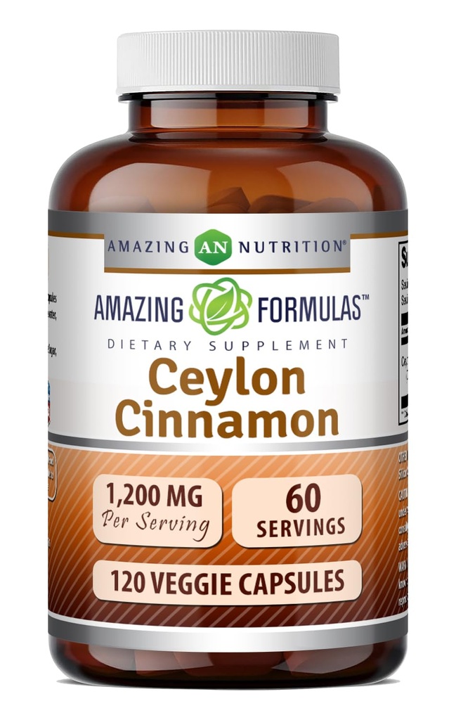 Amazing Formler Ceylon Cinnamon 1200 Mg | Vegetariske kapsler | Ikke-GMO | Glutenfri | laget i USA (1 pakke | 120 greve)