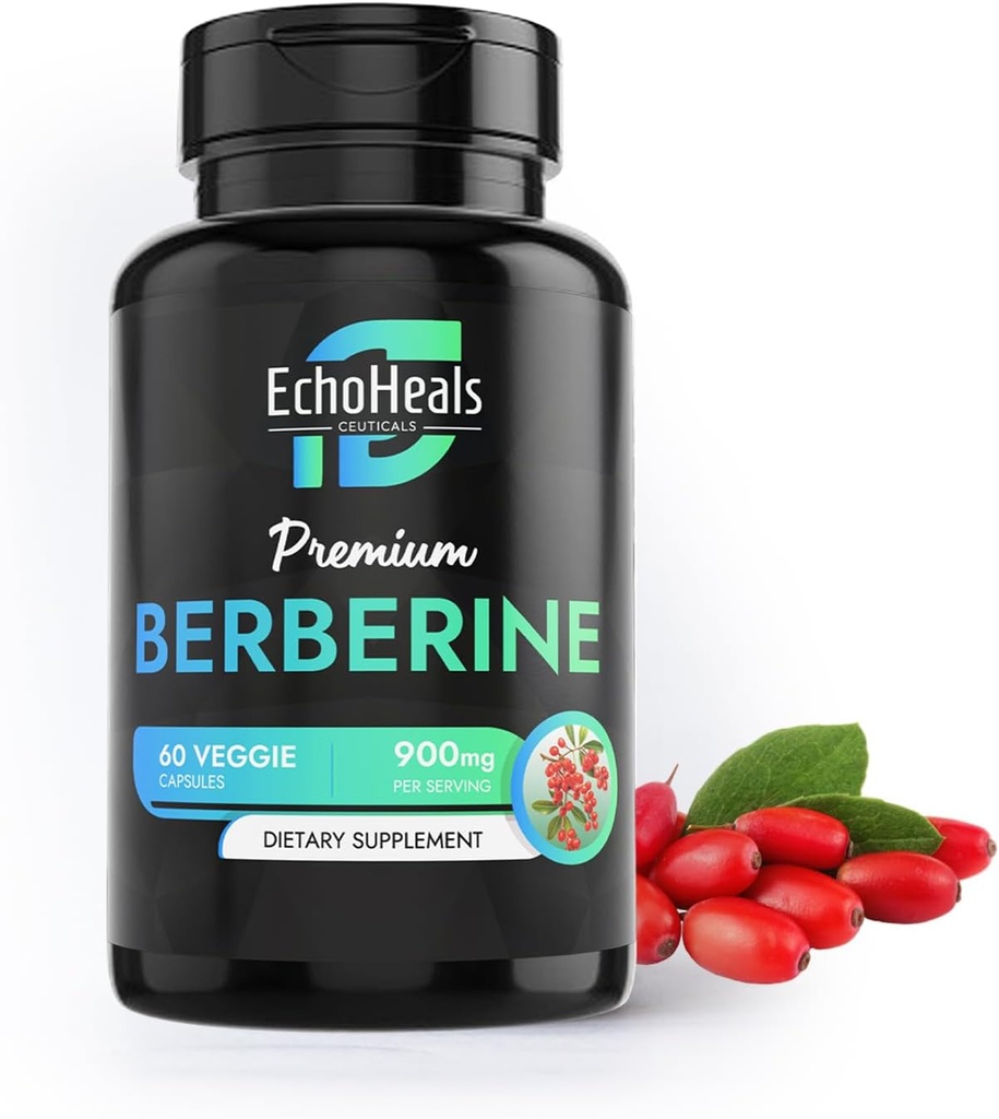 Berberine Supplement - Naturlig plante-basert med Ceylon Cinnamon, Turmeric, Piperine, vitaminer B6, C, D - Vegan-vennlig - 60 Grønnsaker Caps, 900 mg.