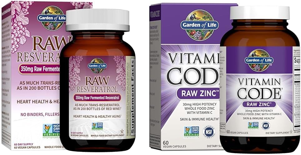 Garden of Life Heart Resveratrol Supplement og sink Kosttilskudd 30 mg høy styrke rå sink og vitamin C multimineral Supplement