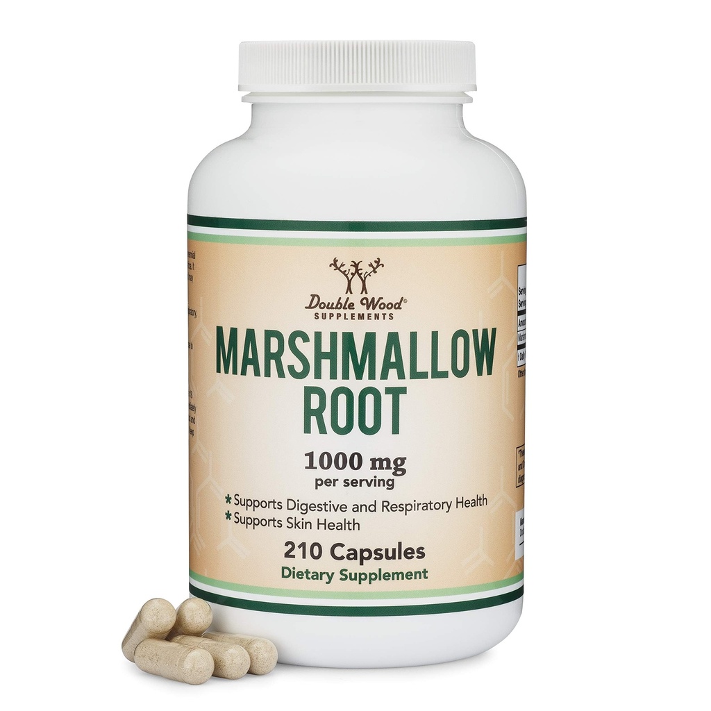 Marshmallow Root Capsules (210 Count, 1000mg per servering) Høyt i Mucilage å støtte luftveis, hud og gut Repair (Vegan trygt, Glutenfri) av Double Wood