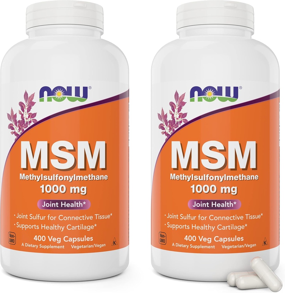 Nå MSM 1000mg, 400 Veg Kapsler (pakke med 2) Metyl-Sulfonyl-Metan, laget i USA, Svovel Supplement, Ikke-GMO, Vegan/Vegetarian Vennlig