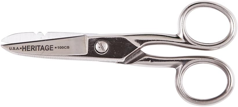Klein verktøy G100CS Scissors, laget i USA, Elektriker Scissor med Stripping Nots og Serrated Blade, 5-1/4- tommers