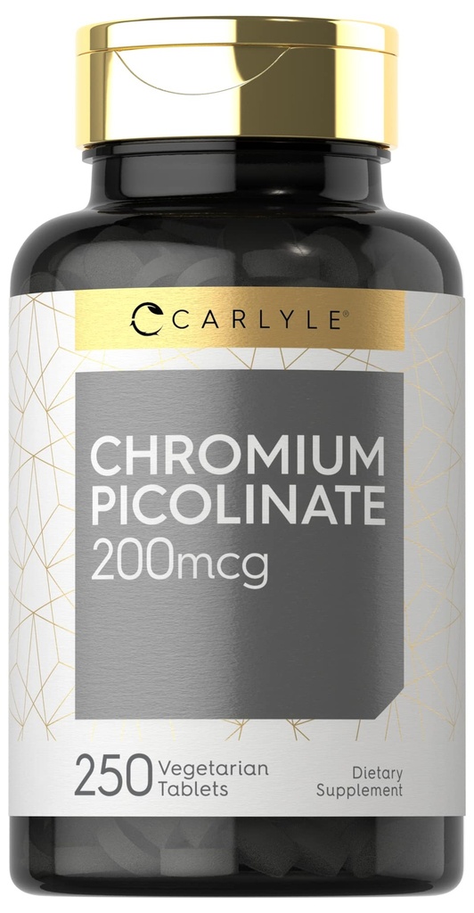 Carlyle Chromium Picolinat 200mcg | 250 Vegetariske tabletter | høy absorpsjon | Ikke-GMO, Glutenfri Supplement