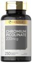 Carlyle Chromium Picolinat 200mcg | 250 Vegetariske tabletter | høy absorpsjon | Ikke-GMO, Glutenfri Supplement