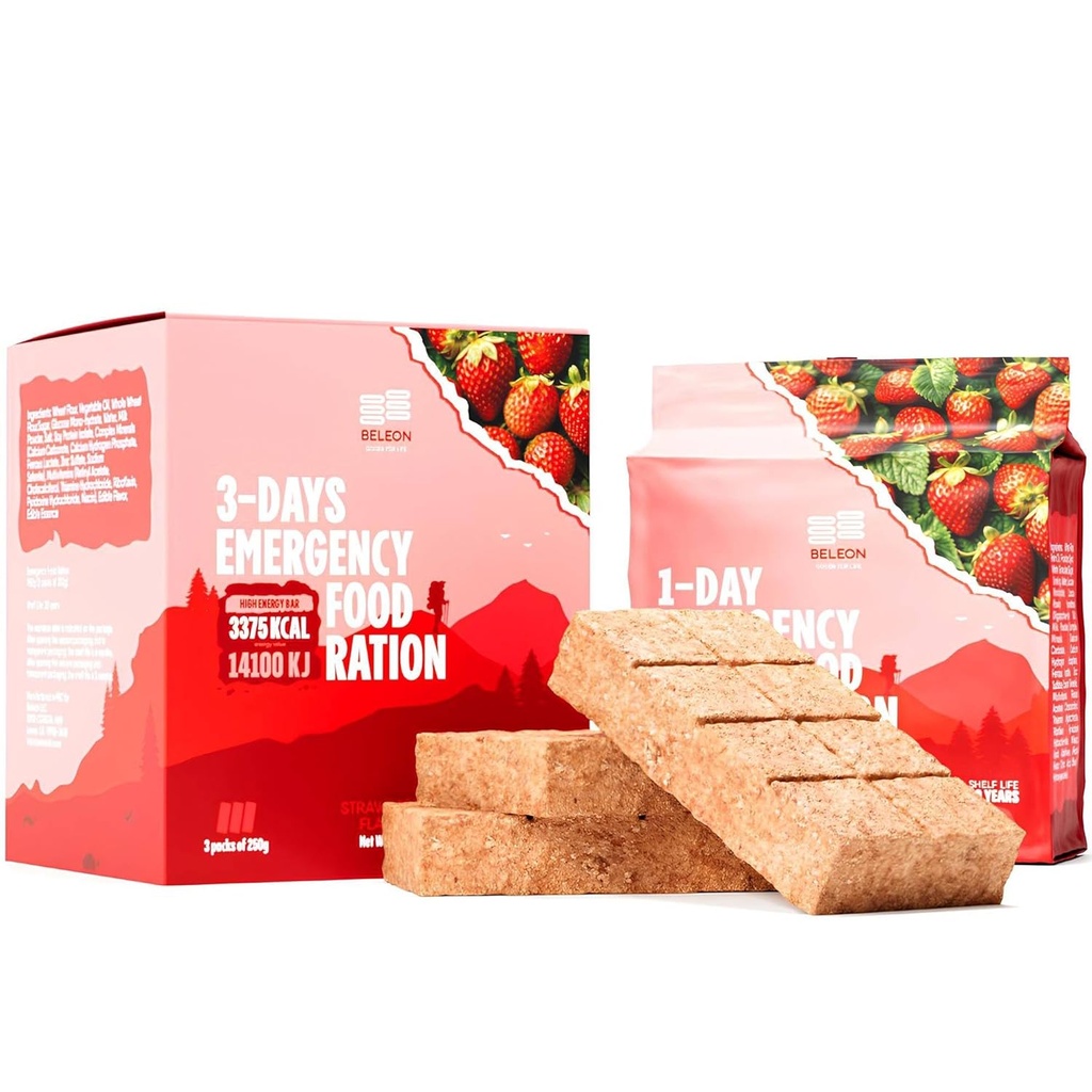 Nødmatforsyning 3-dagers 72 timer Strawberry Biscuit Bars MRE Måltider Militær 2024 Overlevelse Kit - 20 år Holdbarhet Life Camping Vandringsutstyr