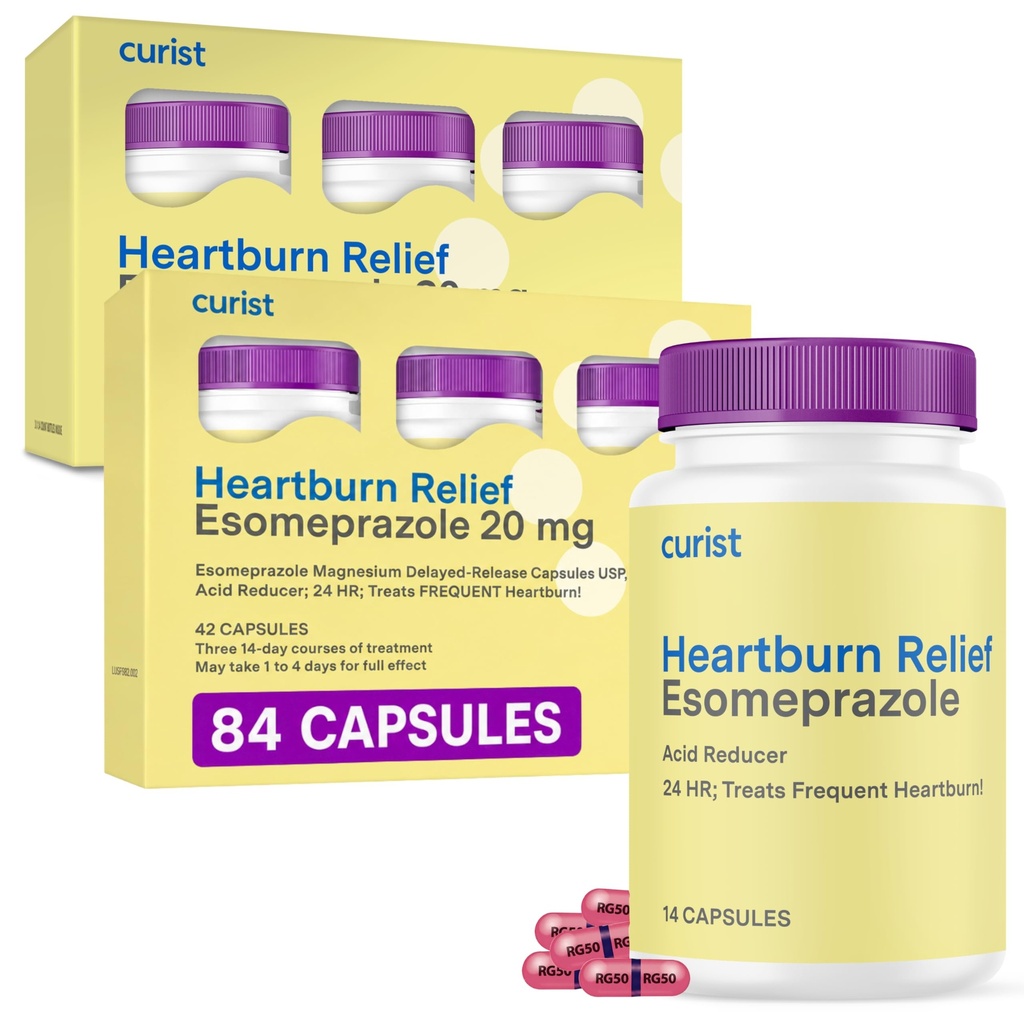 Curist Esomeprazol 20mg Kapsler Forsenet-Respect 84 Count - Acid Reflux medisin for Heartburn Relief - To pakker med 42 Count Capsules (84 Totalt) - Acid Reflux Relief