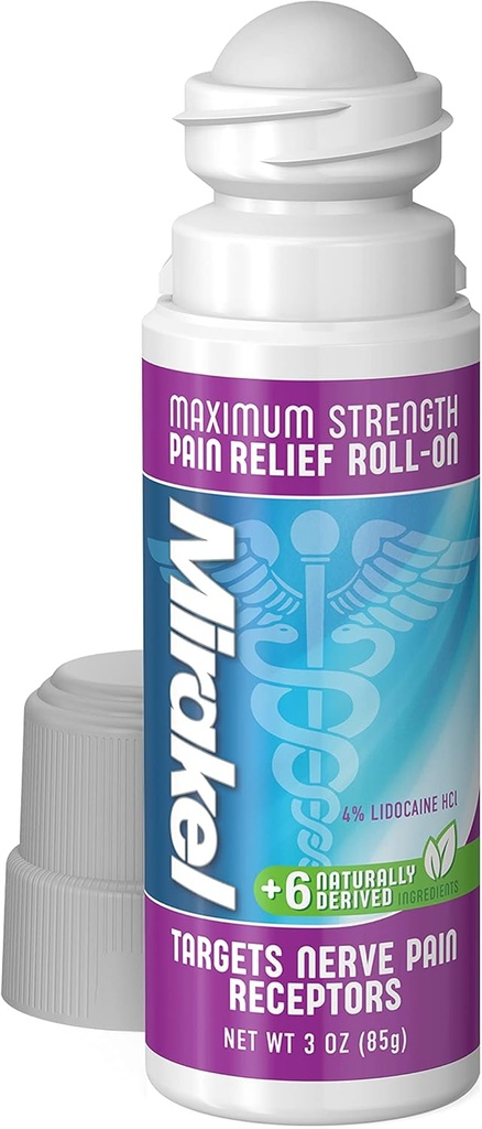 MIRAKEL Nerve smerte relief Roll-on, Maks styrke Lidocaine å lindre smerte i tær, føtter, fingre, hender, ben og armer, 3 oz