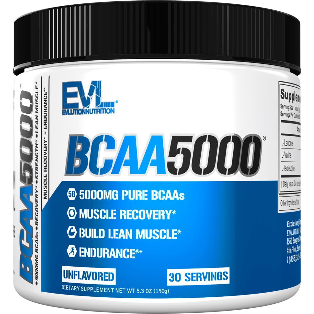 Evlusjon EVL BCAA Aminosyrer pulver - BCAA pulver post trening gjenoppretting drikke og stimul gratis pre trening energi - 5g grened kjede Aminosyrer Supplement for menn - Unflavored
