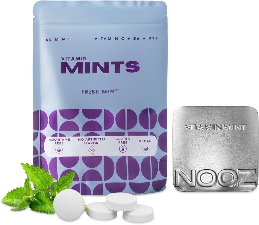 NOOZ-vitaminmynter - immunitet og vitalitet - Forfriskende Mint Flavor ® Sukker-fri, Vitality-Boosting Kosttilskudd for tretthet Reduksjon og velvære - Ikke-GMO, 150 Mints Refill Bag