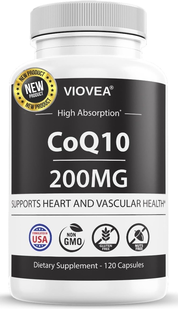 CoQ10 - laget i USA, 120 kapsler, 200 mg (4-måneders forsyning), Ultra høy absorpsjon Coenzym Q10 Supplement - Antioksidant for hjerte, vaskulær helse og energiøkning