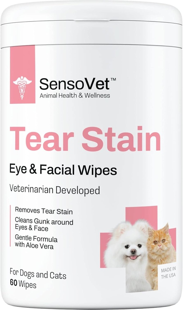 Tear Stain Remover Øye Tørker for hunder og katter, renser øyet Boogers og Gunk utløsning, ansiktsrensing med Aloe Vera (France Free)
