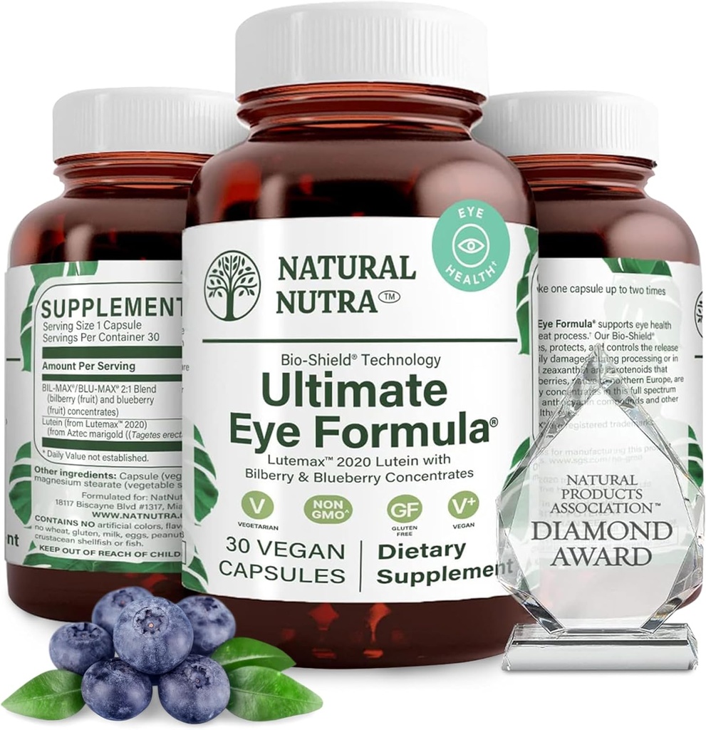 Naturlig Nutra Ultimate Eye Health Supplement - Bilbær og blåbær ekstrakt blanding for dag og natt visjon støtte, fremmer farge perception & øye klarhet - ikke-GMO, Vegan - 30 kapsler (pakke med 2)
