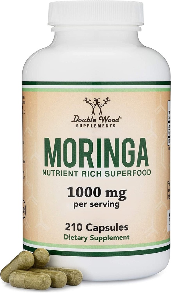 DWS Organic Moringa Capsules 1000mg - Pure Moringa pulver for energi og immunstøtte - Grønn Supermat rik på antioksidanter, essensielle vitaminer og aminosyrer - 105 Vegankapsler