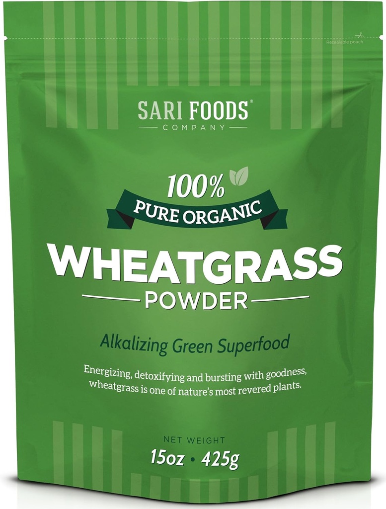 Sari Foods Organic Wheatgrass pulver - hvete Grass Juice pulver med klorofyll, antioksidanter og vitaminer (15 Ounce)