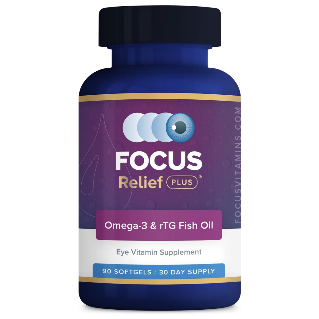 Focus Relief Plus Tørr Øye Formula (90 ct. 30 dagers forsyning) Tørr Øye Omega 3 Supplement - Tørr Eye Relief Supplement - Omega 3 Fiskeolje for tørr øye
