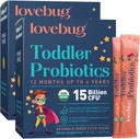 LOVEBUG Kids Probiotic Powder with Prebiotic Fiber - Todler immunitetsstøtte og lindring - USDA Organic Probiotics for barn Gut & Digestive Health (Ages 1-4) - 60 Pack (Uflavoured)