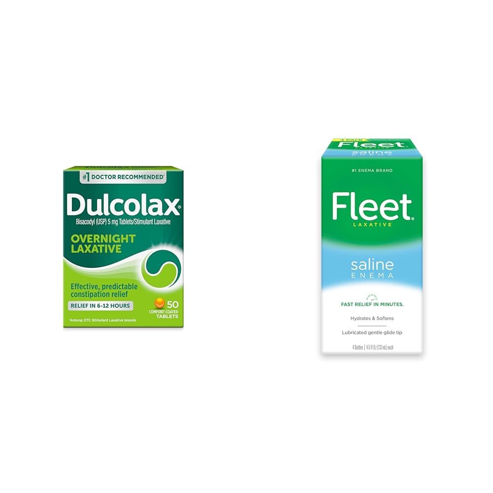 Dulcolax Overnatting Relief Laxative 50 Count & Fleet Saline Enema Adult Acceleration Relief 4 flasker