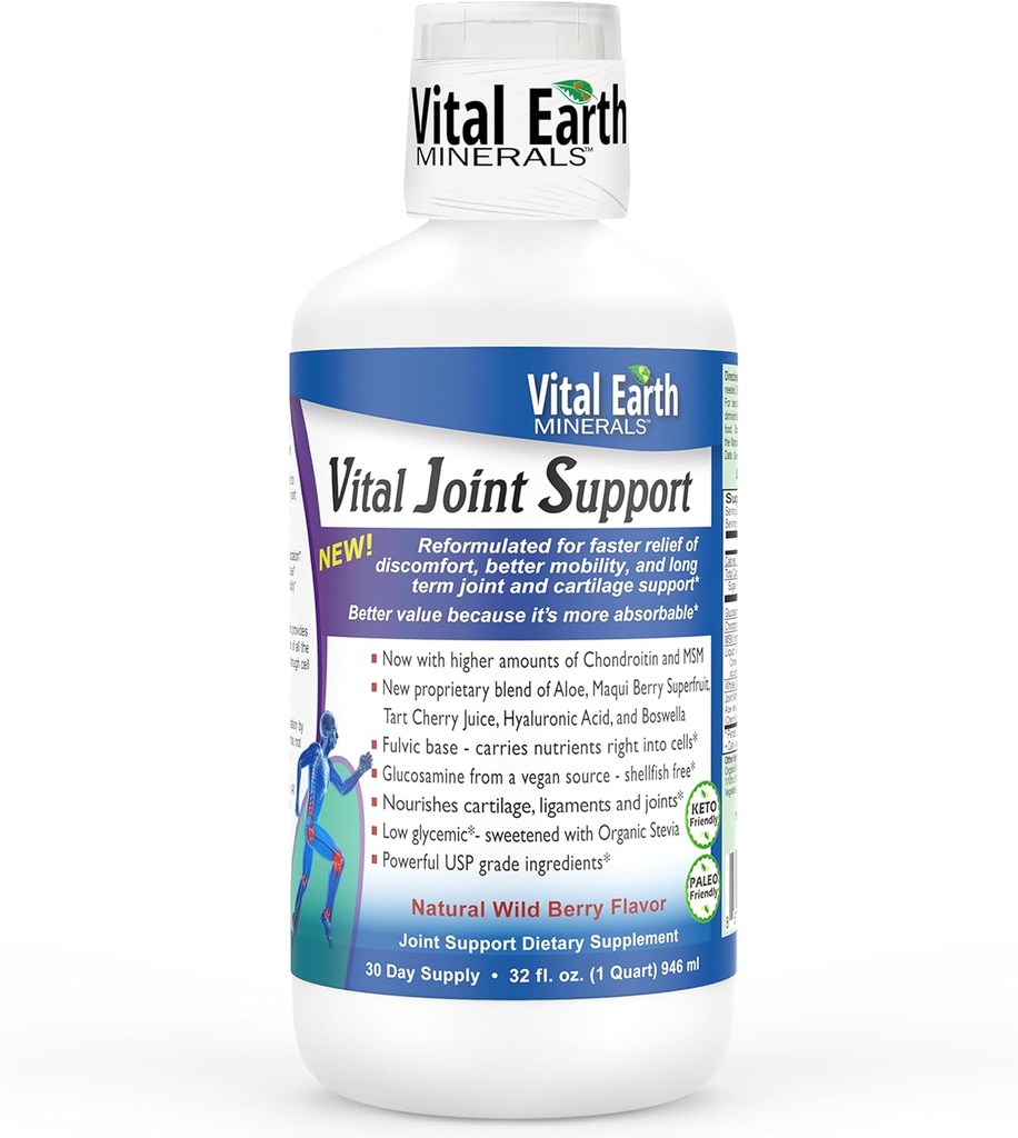 Vital jord flytende felles støtte supplement - glukosamin, Chondroitin, MSM Plus Hyaluronsyre, Boswellia og fulvsyre (70+ spormineraler), 32 Oz + 1 Oz Cup