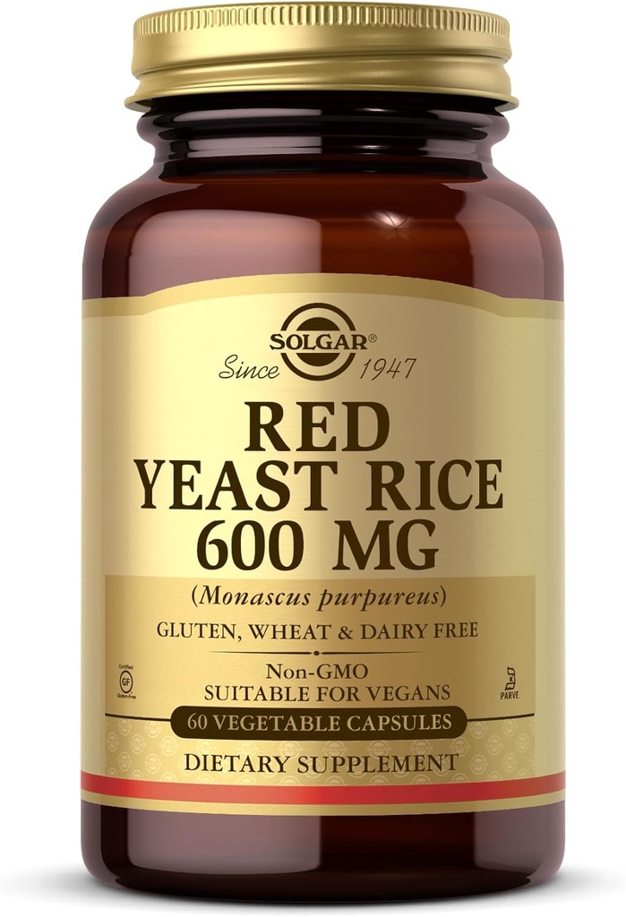 Solgar Rød Yeast Rice 600 mg - 60 Grønnsaker Kapsler - Ikke-GMO, Vegan, Glutenfri, Dairy Free, Kosher - 30 Services