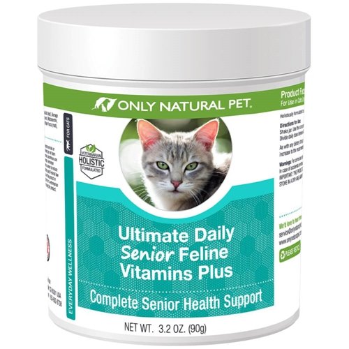 NATURAL PET Ultimate Daily Senior Feline Multivitamin w/Taurin & L-Lysine – Næringstilskudd pulver for voksne og eldre katter – Immun & felles støtte – Komplett vitaminformula, 3.2oz