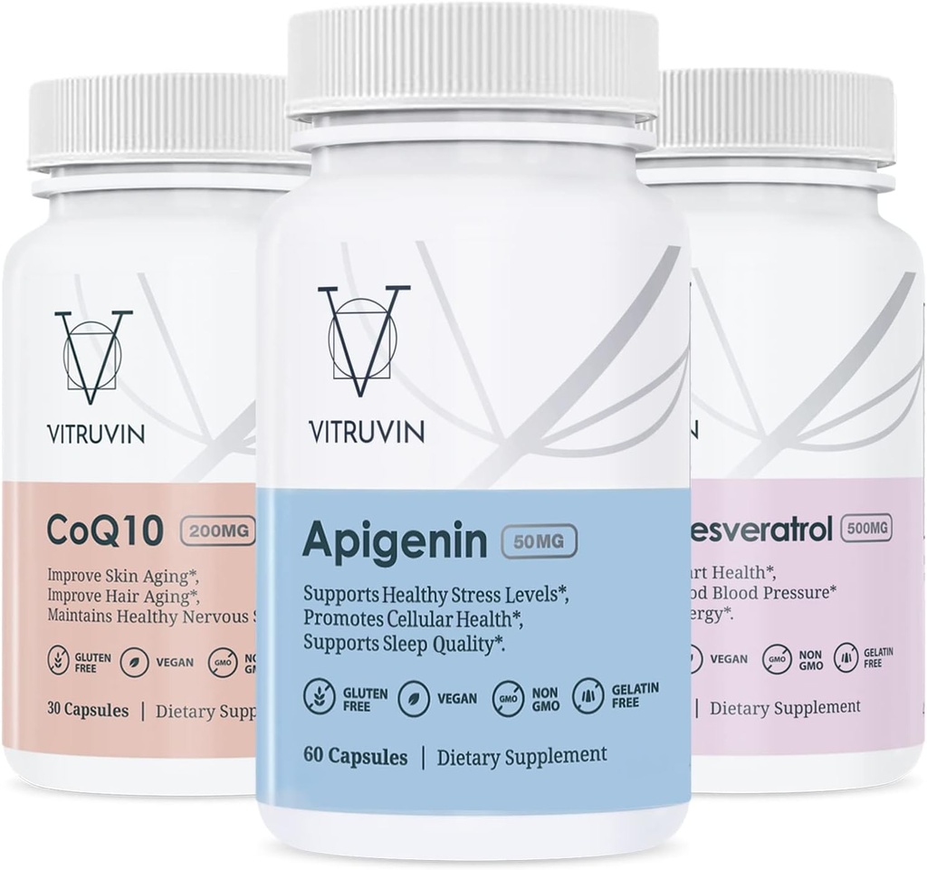 Vitruvin Sport Recovery (Apigenin 2 x 50mg, COQ10 200mg, Resveratrol 500mg) Vegan, Ikke-GMO, Glutenfri, Gelatin-fri.