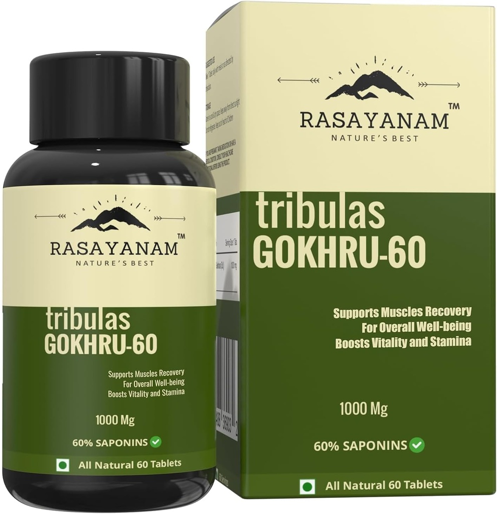 Generic Tribolas Gokhru-60 Gokshura tabletter 1000mg Ultra høy konsentrert 60% saponiner | Forbedrer Vigour | Tribulus terrestris | for både menn og kvinner (60 tabletter) (1)