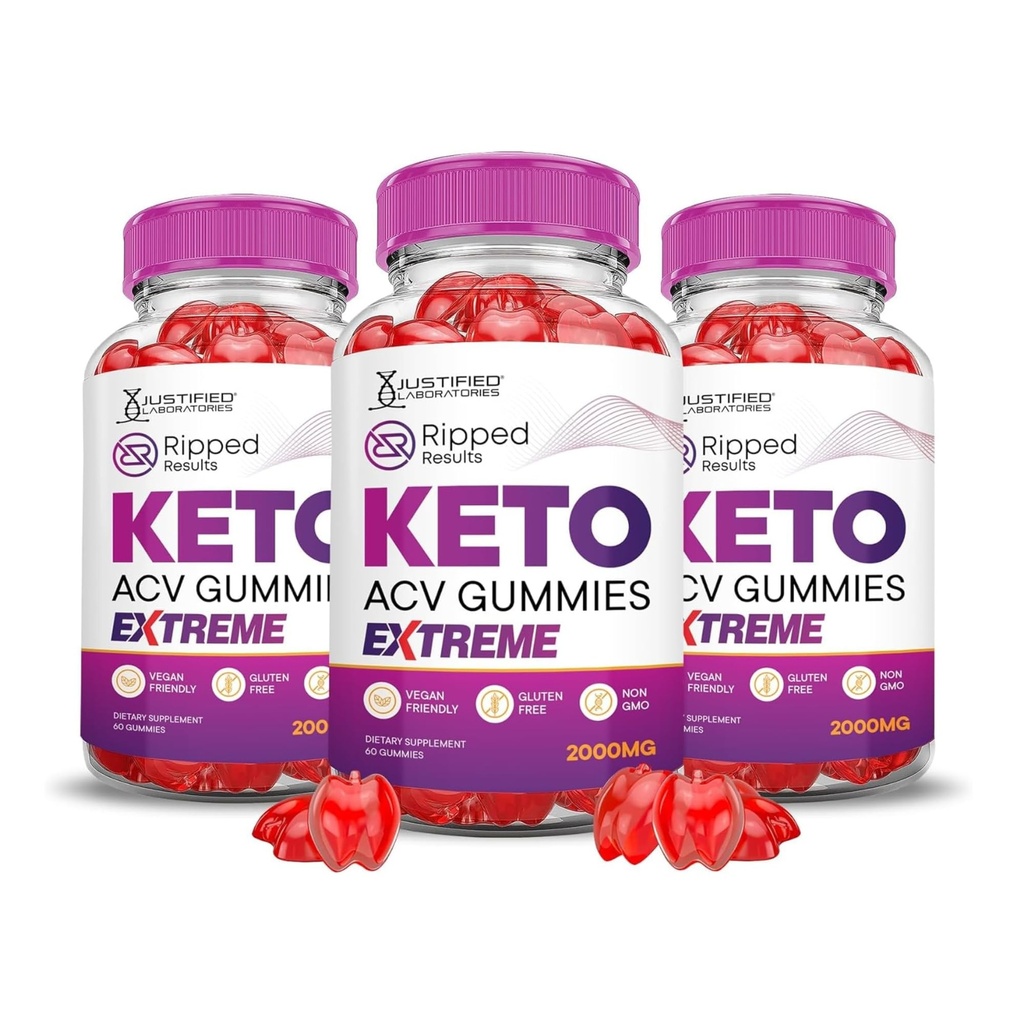 Justifiserte Laboratories (3 pakke Rippet Resultater Keto ACV Gummies Extreme 2000MG Rippet Resultater Formulert med Pomegranate Beet Juice pulver B12 Vegansk Ikke GMO 180 Gummys