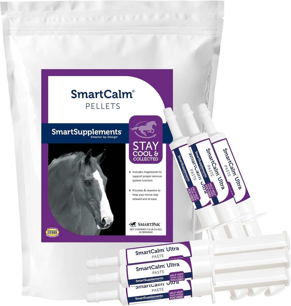 SmartEquine SmartCalm Pellets & SmartCalm Ultra Paste 6 Rør Bundle, Heste beroligende Supplement ® Ingen lagt sukker eller urter, Dietary Equine Supplement