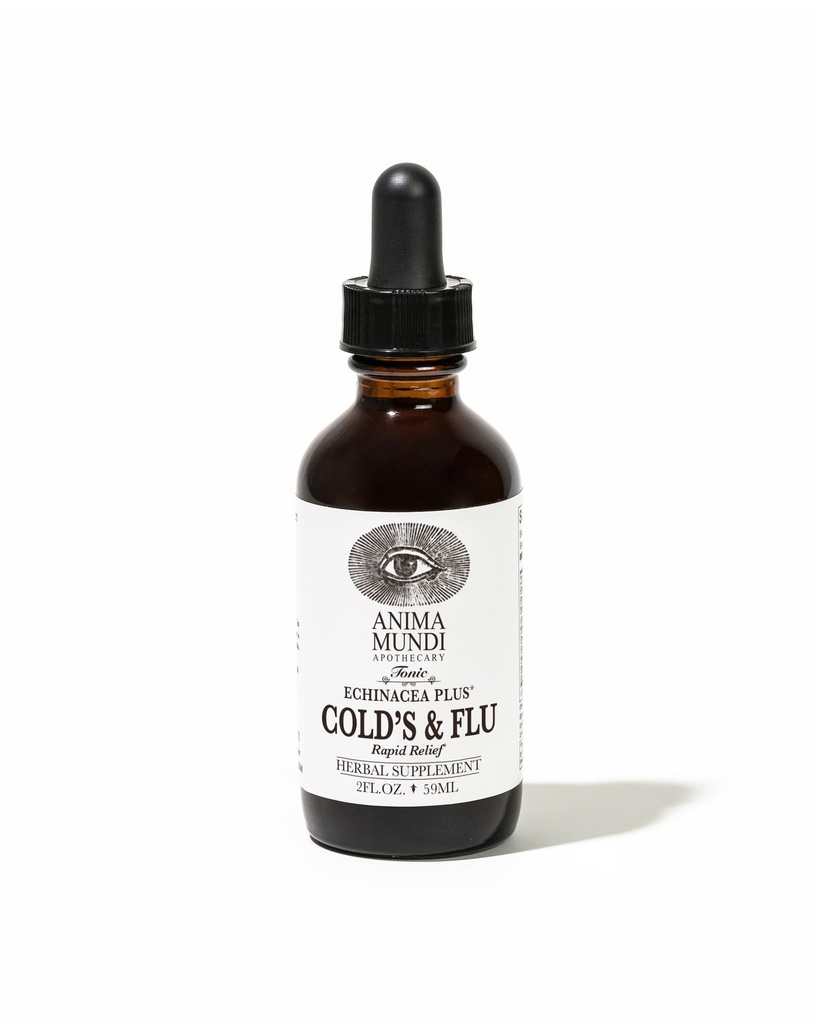 Anima Mundi Apothecary Cold & Flue Tonic - Immune Support Drops med Echinacea, hvitløk, gurkemeierot og frisk ginger - Immune System Support Liquid Supplement (2oz / 60ml)
