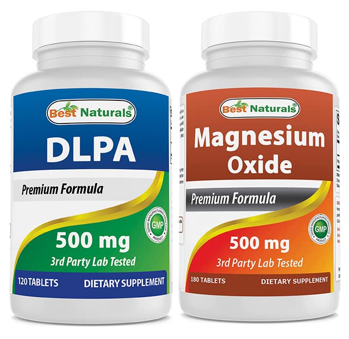 Beste Naturals DLPA 500 mg og magnesiumoksid 500 mg