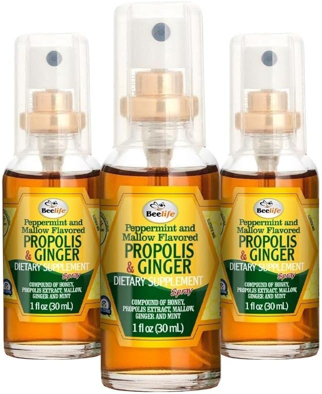 Beelife Propolis Throat Spray - Soothing Honning & Ginger Propolis Spray - Naturlig immunstøtte og Bee Propolis Extract-Antioksidanter, rik på Flavonoids & Artepillin, Ingen sukker, Glutenfri 3-Pack, 90ml