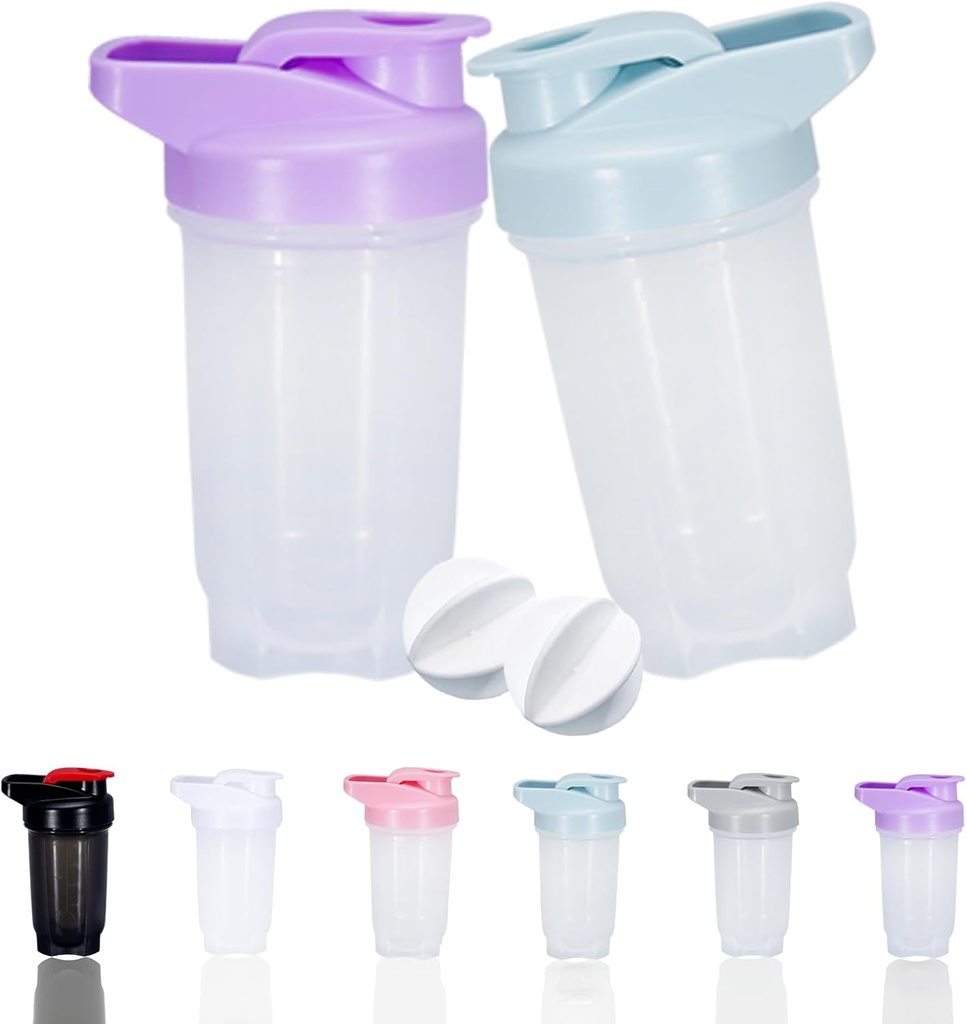 Skakerflaskeprotein Shakes Cup og 10-Ounce / 300ML Shaker-Bottle med Whisk Balls, Protein Shaker-flasker sett, ikke-BPA plast(Bule+Purple(2PCS))