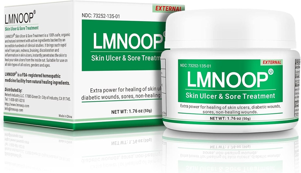 LMNOOP® Skin Ulcer Healing Ointment, for fot- og ben Ulcers, Sores, Varicose Ulcers, Stasis Ulcers, Bedsores, Cuts, Burns, Hudinfeksjoner, Naturlige ingredienser Dype sår Healing Ointment