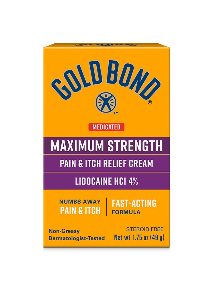Gold Bond Medisinert Maksimal styrke smerte og klør lindring krem, 1,75 oz., med Lidocaine
