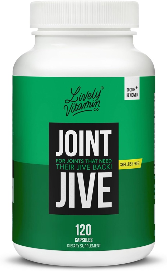 LIVLIG VITAMIN CO. Joint Jive - Lubricate Joints (Knee, Ankle, Neck, Skulder, Tilbake) - Collage - Glukosamin - MSM - Quercetin - Chondroitin - Devils Claw - Shellfish-Free Formula - 120 Teller
