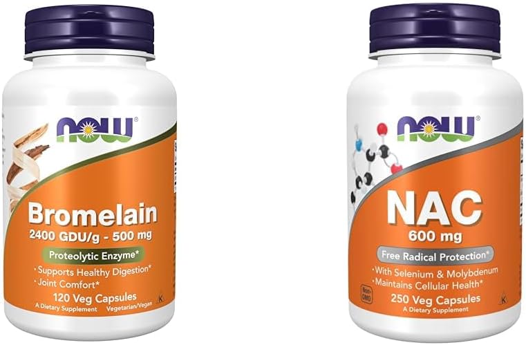 NU Supplements, Bromelain 2.400 GDU/g - 500 mg, Naturlig Proteolytisk Enzyme*, 120 Veg Kapsler & Kosttilskudd, NAC 600 mg med Selenium & Molybdenum, 250 Veg Kapsler