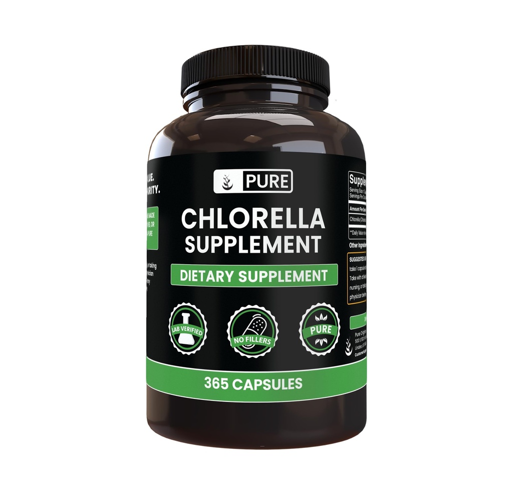 Rene originale ingredienser Klorella (365 kapsler) Ingen magnesium eller ris fyllstoffer, alltid ren, Lab verifisert