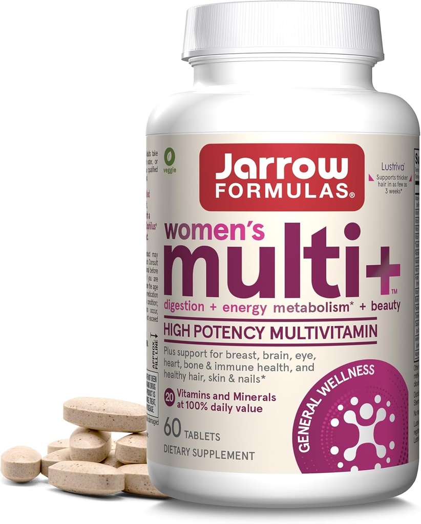 Jarrow Formler Kvinner Multi+ Lustriva Hårvekst for kvinner, vitamin A, D, sink & Lutein, 60 tabletter, 30 dagers forsyning